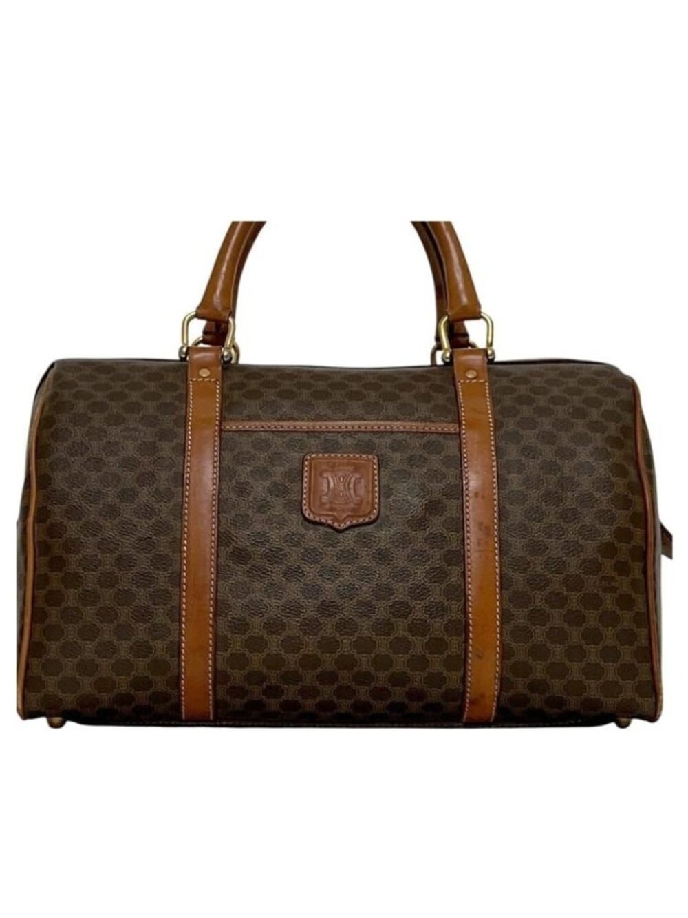 Celine Boston Bag Macadam Leather Brown Vintage